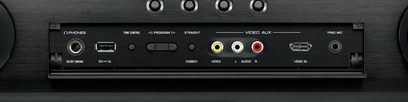 Yamaha RX-A850 sort surround receiver, front, audio/video tilslutninger, kontrolknapper, LED-display