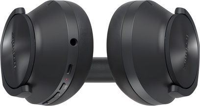 Åbent hi-fi hovedsæt Technics EAH-A800 sort, set forfra, runde ørepuder, tykke puder, polstret hovedbøjle