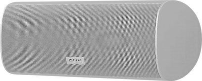 Piega Ace Center Wireless centrale luidspreker, vooraanzicht, geperforeerd metalen rooster, rechthoekige vorm met afgeronde hoeken