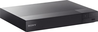 Sony BDP-S6500 4K Blu-ray-afspiller set forfra i sort med børstet front og sølvfarvet logo