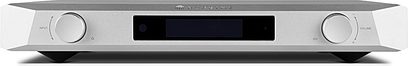 Przetwornik audio DAC Nuprime Evolution DAC2 srebrny, widok z przodu, prostokątna obudowa, centralny ekran, 2 okrągłe przyciski