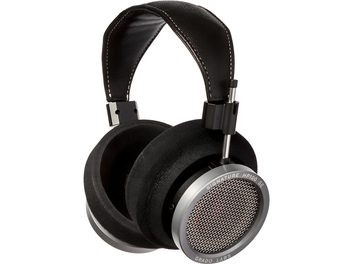 Avoin langallinen hifi-kuuloke mustalla pehmustetulla pääpannalla, mustat pyöreät vaahtomuovityynyt ja hopeanväriset metalliritilät