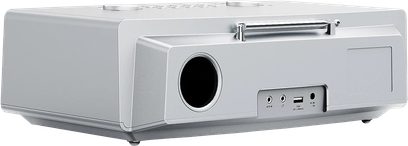 Bordradio FM eller digital Internett Kenwood CR-ST700SCD sølv, bakside, tilkoblinger og høyttaler synlige