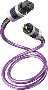 IsoTek EVO3 Ascension purple mains power cable with black C19 connector and gold-plated mains plug pins