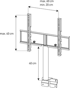 Teknisk diagram med dimensioner af en drejelig hvid TV-vægbeslag fra Sonorous, set forfra