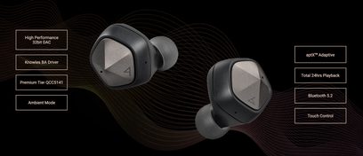 Cuffie hi-fi aperte Astell&Kern AK UW100 grigio scuro, vista 3/4 posteriore, con caratteristiche tecniche elencate nell'immagine