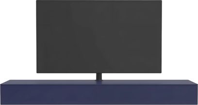 Mobile audio-video Spectral Core 20 blu scuro, dal design basso e lineare, con televisore su supporto centrale