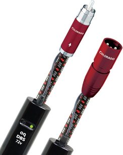 Analogt RCA-lydkabel fra Audioquest Colorado, med røde og sorte RCA-stik, rød og sort flettet kappe