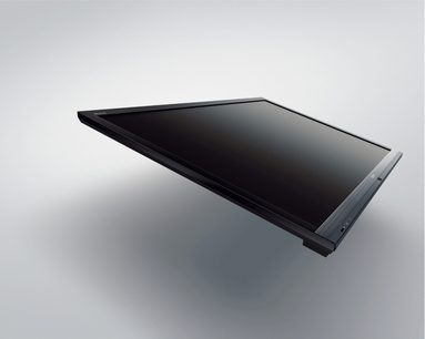 Sony KDL-55EX710 sort fladskærms-TV, sort, set fra en trekvartvinkel, stående på et stativ