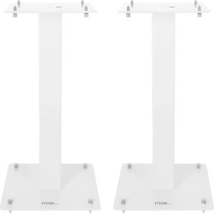 Enova HIFI MAJESTY 50 WH, to hvide højttalerstativer, set forfra, firkantede baser, lodrette stænger, metalspidser