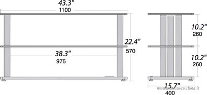 Norstone Design Trio AV TV-møbel med dimensioner i tommer: bredde 43,3", dybde 15,7", højde 22,4" og 10,2"