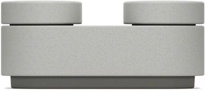 Bezprzewodowy głośnik Sony HT-AX7, widok z przodu, prostokątny kształt, dwa cylindry na górze, szare wykończenie