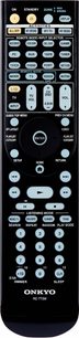Must Onkyo RC-773M puldikomplekt paljude nuppudega erinevate audio-/videoseadmete funktsioonide juhtimiseks