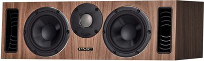 Hlavní reproduktor PMC Twenty5.Ci ořech s 2 basovými reproduktory, 1 výškovým reproduktorem, pohled zepředu, dřevěné provedení