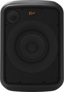 Boxă bluetooth neagră Klipsch GIG XL văzută din față, cu grilă perforată și logo portocaliu
