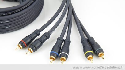 Audio RCA kabely Real Cable Multikanál 5+1 / 1,5 m černé, 5 párů, pozlacené RCA konektory, pohled zepředu