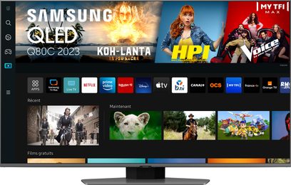 Samsung QLED Q80C 2023 TV's brugergrænseflade, der viser programmer og apps