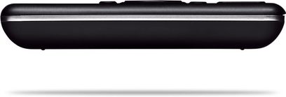 Logitech Harmony 1100 Universalfernbedienung, Seitenansicht, längliche schwarze Form mit großem Farbtouchscreen