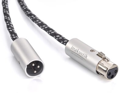 Analogový audio kabel XLR Inakustik Reference NF-204 XLR Micro AIR 1 m, stříbrné XLR konektory samec a samice, černý opletený plášť