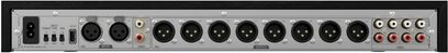 Sloupcový reproduktor Klipsch Jubilee v černé saténové úpravě. Zadní strana s audio konektory a ovládacími prvky. Detailní pohled zezadu