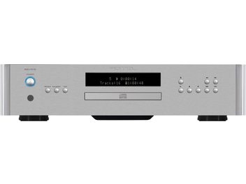 Rotel RCD-1572 MKII CD-spelare i hög kvalitet, silver, frontvy, centralt digitalt skärm, runda knappar till höger och vänster