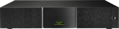 Naim Audio Nap 200 sort effektforstærker, frontvisning, minimalistisk front med grønt logo i midten