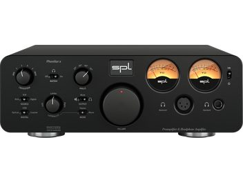 Pré-amplificador de fones de ouvido hi-fi Phonitor X preto com dois VU-meters retroiluminados, um botão de volume central e vários controles
