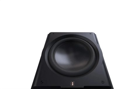 Perlisten R15s bassikõlar, eestvaade, must pind, keskne ümmargune kõlar, paks ääris, logo allosas