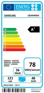 Evropský energetický štítek televizoru Samsung UE48H6800, energetická třída A+, 121 cm, 48 palců, 56 Wattů, 78 kWh/rok