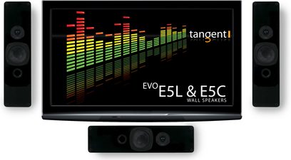 Tangent EVO E5L & E5C centerhøjttaler set forfra, visning af equalizer med flerfarvet LED