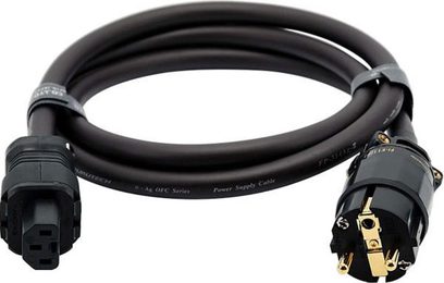 Síťový napájecí kabel Furutech G-314 Ag-15 Plus E černý, konektory IEC a Schuko pozlacené, pohled zepředu