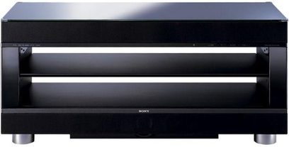 Sony RHT-G900 rektangulært sort højglans audio-/videomøbel, to glashylder, sort front, metalhåndtag