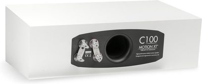Centrale luidspreker Motion XT C100 mat wit met zwarte achterpaneel, transparante aansluitklemmen en ronde poort