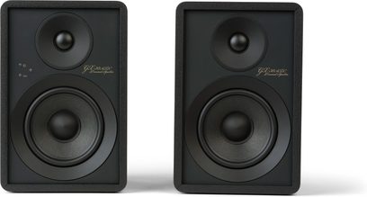 Bærbare bluetooth-højttalere GX-30ARC sort, frontvisning, 2 rektangulære enheder med afrundede kanter, 1 diskant og 1 woofer pr. enhed