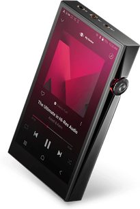Astell&Kern SP3000 sort audiofil afspiller, berøringsskærm med teksten "The Ultimate in Hi-Res Audio", set forfra
