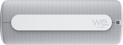 Altavoz bluetooth portátil Loewe We. HEAR 2 gris claro, vista frontal, formato cilíndrico con correa integrada