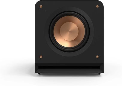 Subwoofer Klipsch RP-1000SW negru cubic, difuzor central din cupru, mânere, bază proeminentă