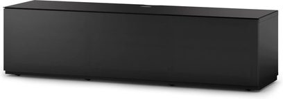 Mobile TV basso Sonorous Studio STA160T-BLK-BLK nero opaco rettangolare senza piedini, visto frontalmente in leggera prospettiva dall'alto
