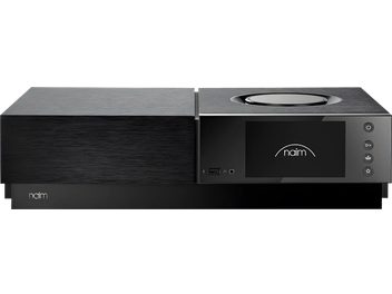 Amplificador hi-fi estéreo Naim Audio Uniti Nova Power Edition negro, pantalla LCD, botones, conector para auriculares, control de volumen