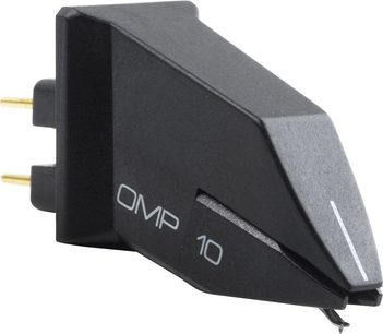 OMP 10 pickup til pladespiller, sort, set fra venstre profil, med diamant og hvide indskrifter