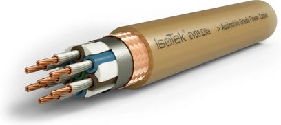 IsoTek EVO3 Elite 2m netkabel, med gennemsigtig kappe der viser kobberledere og hvide isolatorer