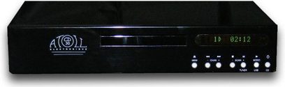 Atoll CD30 sort lækket CD-afspiller, frontpanel med digitalt display, kontrolknapper og CD-skuffe, set forfra på sort baggrund