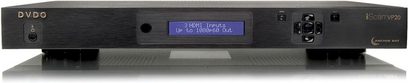 DVDO iScan VP20 videoprocessor, sort aluminium kabinet, front med LCD-skærm og tilslutninger, produktfoto
