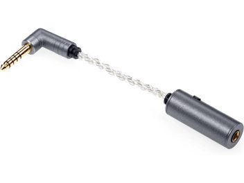 Adattatore per cuffie iFi Audio iEMatch 4.4, chassis in metallo grigio, cavo intrecciato argentato, jack angolato da 4,4 mm, presa femmina da 4,4 mm