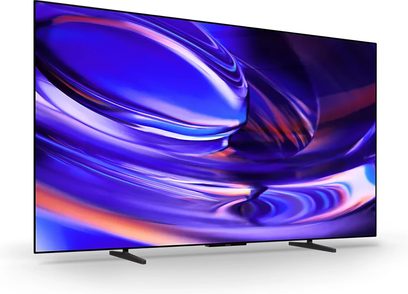 Sort Sony BRAVIA 6 K77A60 fladskærms-tv i sort, set i trekvart vinkel med to sidefødder