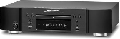 Marantz UD5007 sort 4K Blu-ray-afspiller, frontvisning, blå LED-display, mat sort front, sølvfarvede knapper og stik