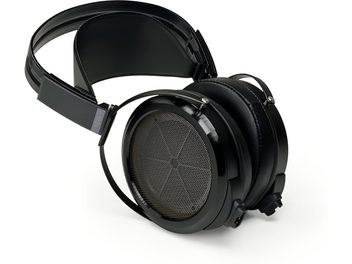 Cuffie hi-fi STAX SR-009D nere con archetto sospeso, ampi padiglioni circumaurali a griglia aperta