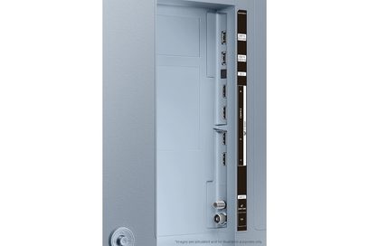 Samsung The Serif QE65LS01BB 2022 TV i lys blå, set forfra, med HDMI- og USB-porte på højre side