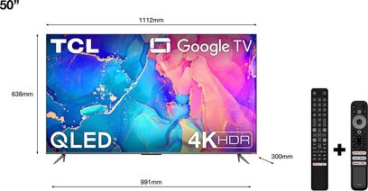 TCL 50QLED760 2022 4K HDR-fjernsyn, 50" skærm, smal ramme, centralt fod, med fjernbetjening