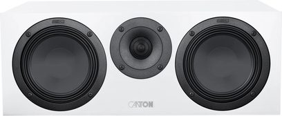 Hvid Canton GLE 50 Center S2 centerhøjttaler, vandret front med to sorte woofere, der indrammer en central diskant